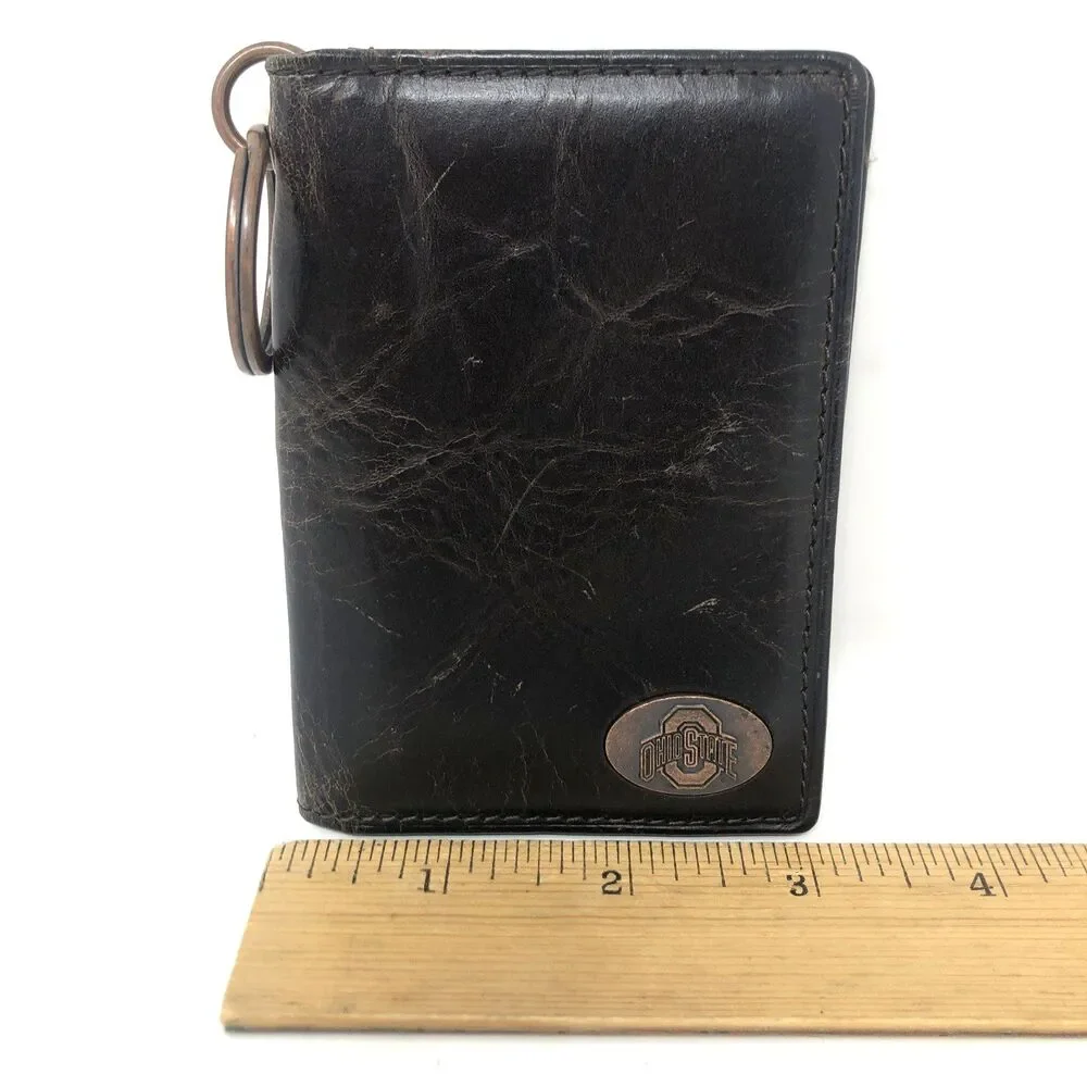 Fossil Ohio State Leather Wallet Keychain Credit Card ID Brown Folding Flip